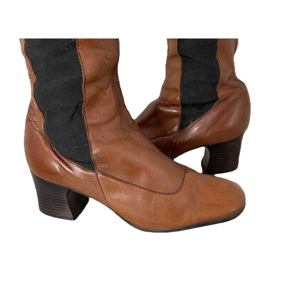 RARE VTG 60s 70s Brown Leather Tall Go Go Boots Carnaby St England Women Sz 6 - Picture 7 of 16